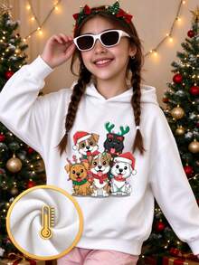 White Girls' Christmas Fleece Sweatshirt, Christmas Pattern, Holiday Style Girls' Sweatshirt, Children's Holiday Theme Pullover Sweatshirt - White - View 2