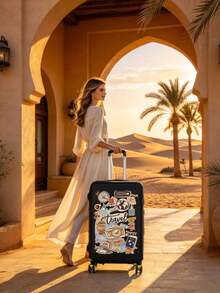 Travel Sticker Printed Elastic Luggage Cover, Suitable For 18-24 Inch Suitcases. Made Of Elastic Fabric, Scratch-Resistant And Dust-Proof, With Handle And Opening Design, Ideal For Air Travel, Business Trips, And Vacations, Especially Suitable For Business People Who Travel Frequently, Protecting Luggage From Scratches And Dust. - Multicolor - View 6