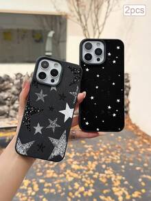2件裝創意全螢幕星星與波點圖案彩繪眼睛防摔手機殼，適用於 Apple XS/XS Max/XR/11/12/13/14/14 Plus/15/15 Plus/16/16 Plus/17/17 Pro 及其他機型保護殼，拍攝時光線可能導致輕微色差 - 彩色 - 查看 3