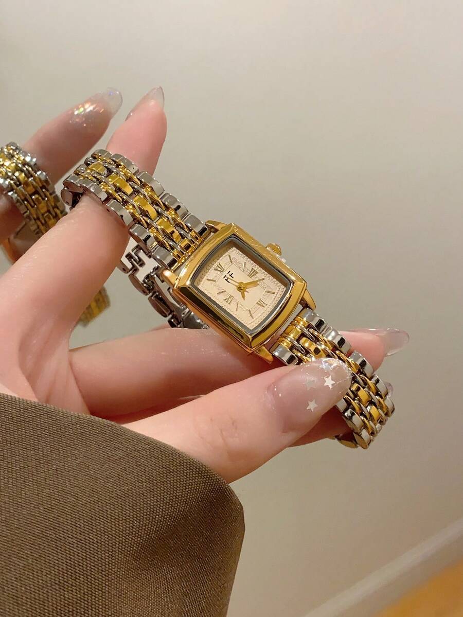 女款雙色金銀石英手錶 金色錶盤 搭配精緻混搭時標 優雅風格 適合日常配戴 - 銀間金 - 查看 1