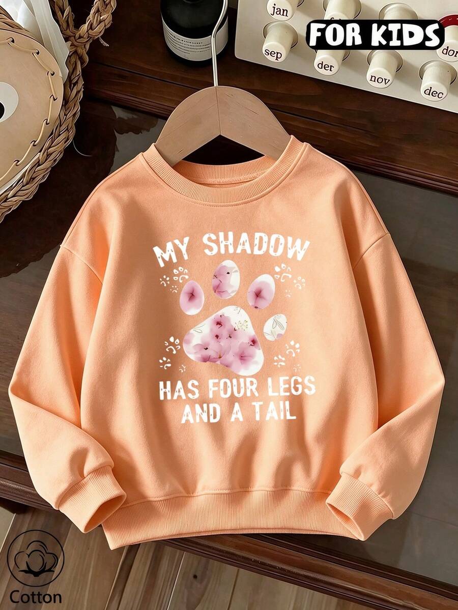Girls Casual Long Sleeve Crew Neck Sweatshirt, Soft Tween Girl Daily Pullover Tops - Hami Melon Orange - View 1