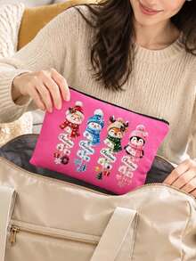 Christmas Print Makeup Bag,Santa Snowman Reindeer Penguin Pattern Cosmetic Bag,Zipper Makeup Pouch Travel Toiletry Bag,For Christmas Birthday Gifts - Multicolor - View 9