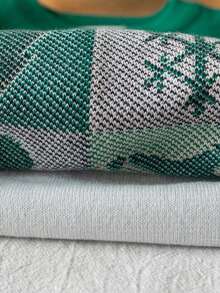 Sweater Rajut Lengan Panjang Leher Bulat Motif Kepingan Salju dan Kotak-kotak Lucu untuk Anak Laki-laki, Cocok untuk Natal, Santai Sehari-hari, Musim Semi, Musim Gugur, Musim Dingin - Hijau - View 8