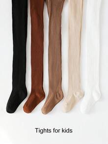 3/6pcs Random Style Vertical Striped Leggings, Tights, Boys/Girls, Solid Color Cable Knit Leggings, Neutral, Earthy, Maillard Color Palette, Dirt-Resistant, Versatile For Daily Wear, 0-12 Years Old, Autumn/Winter Style, Suitable For Daily Outings In Autumn/Winter, Warm, Comfortable, Soft - Multicolor - View 3