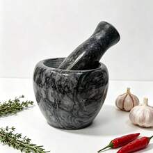 Mortar And Pestle Set – Marble Grinding Bowl Container, Suitable For Guacamole, Spices, Salsa, Garlic Sauce, Herbs – Best Garlic Crusher, Spice And Pill Crusher Set - Black - View 7