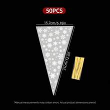 50/100/200Pcs Christmas Cone Cellophane Candy Bags Set, Printed Gift Pouches With Gold Twist Ties, Xmas Party Supplies For Popcorn Cookie Biscuits Chocolates Sweets And Small Holiday Gift Wrapping - View 7