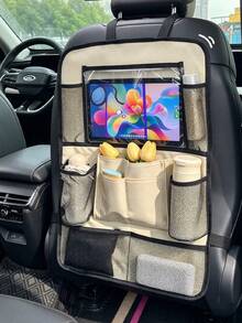 1pc Multi-Pocket Car Seat Back Organizer, Transparent Window & Mesh Pocket Design, Can Store Tablet, Drinks And Small Items, Car Seat Back Storage Bag, Car Essentials, Women's Car Accessories, Brown Car Accessories, Suitable For Road Trips And Daily Driving - Multicolor - View 3