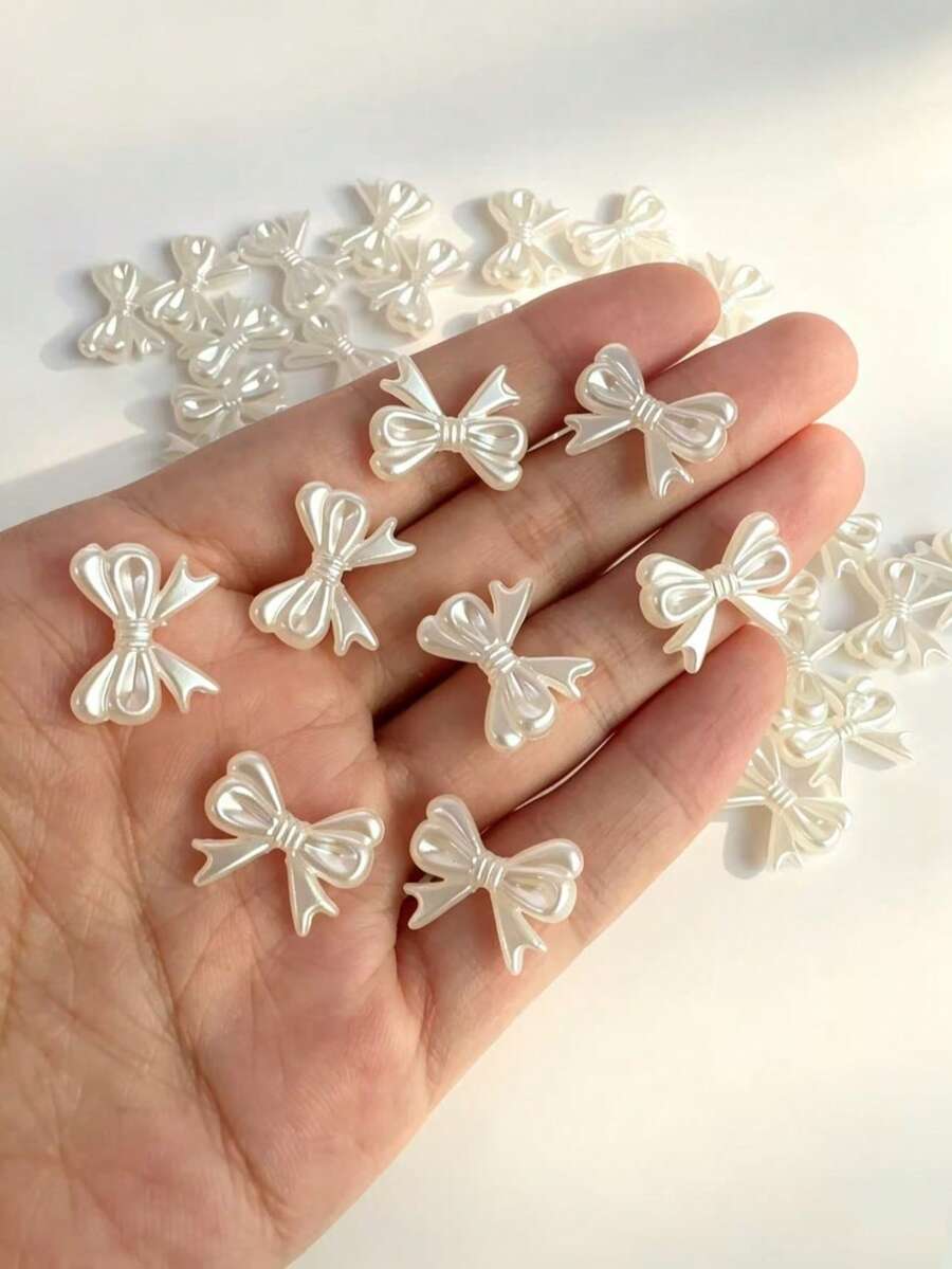 30/50 Pcs Fashion Sweet Style Pearlescent Texture Bow Beaded Handmade DIY Jewelry Accessories - White - View 1