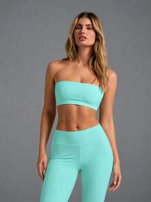 Women's Sexy Strapless Short Basic Tank Top, Fashion Solid Color Elastic Slim Fit White Tube Top, Suitable For All Seasons Summer - Mint Blue - View 1