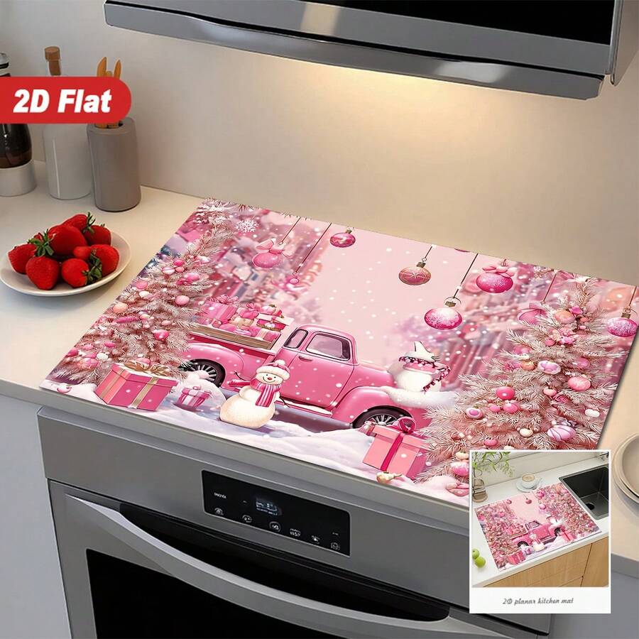 (Hot !!) 1pc 2D Printed Flat Stove Protector Mat, Rubber Non-Slip Heat-Resistant Stove Cover Pad, Suitable For Induction Cooktop, Glass Cooktop, Multi-Functional Scratch-Resistant Mat, Best Choice For Oven, Washing Machine, Dryer, Kitchen Decor. - Multicolor - View 1