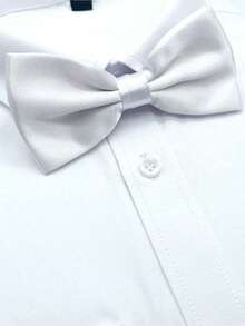 1PC Men's Solid Color Double Layer Polyester Bowknot, Wedding Groom Groomsman Host Server Bowknot - White - View 3
