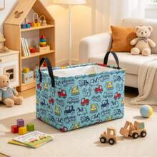 1pc Cartoon Washing Machine Print Storage Basket, Foldable Laundry Basket With Handle, Suitable For Clothes And Miscellaneous Items Multi-Functional Storage, Home Decor, Room Decor, Bedroom Decor - Blue - View 8