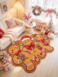 1pc 2D Printed Gingerbread Man Decorative Rug, Thickened Rug, Thick Rug, Fuzzy Rug, Autumn/Winter Rug, Thickened Rug, Decorative Rug, Bedroom Decor, Small Rug, Rug, Home Decor, Living Room Rug, Living Room Small Rug, Bedroom Rug, Living Room Home Decor, Outdoor Rug, Washable Rug - Multi-color F - View 3