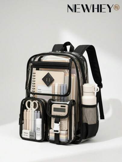 NEWHEY Mochila transparente para hombres para la escuela, mochila de PVC resistente y transparente para hombres y niñas, mochila aprobada para estadios
