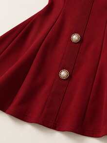 Perirose Women's Red And White Faux Fur Trim Cold Shoulder Long Sleeve Button-Up Mini Dress, Autumn/Winter Christmas Party Dance Gathering Red Dress - Red - View 7