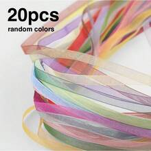 20pcs/1pc 6mm Wide Chiffon Ribbon, Random Color, Transparent Packaging Ribbon, Suitable For Wedding Bouquet, Party Garland, Handmade Lace Fabric, Craft Material - Semi-transparent Tulle Ribbon - View 9