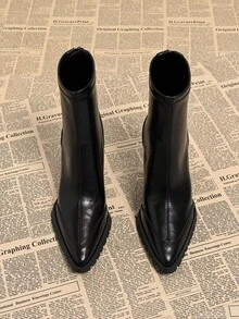 2026 New Elegant Slimming Ankle Boots, Retro Commuter Chunky Heel Elastic Boots - Black - View 6