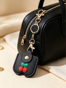 Fresh Cherry Decor Portable Key Pouch, Top Grain Leather Texture Home Key Case, Unisex Anti-Loss Key Organizer Bag, With Retractable Hook For Easy Carrying, Compact And Exquisite Design, Easily Store Home Keys, Sturdy Metal Buckle Not Easily Detached, Cute And Sweet Style, Practical For Daily Use - Multicolor - View 11