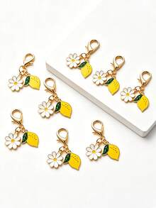 10/20/50pcs Gantungan Kunci Bunga Lemon Liontin Paduan Logam Bentuk Tetesan Minyak Buah Hiasan DIY Dekorasi Tas dan Kunci - jeruk nipis - View 2