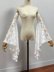 1pc White Rose Lace Mid-Length Detachable Flare Sleeve Cuffs For Brides - Multicolor - View 5