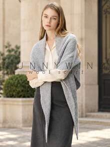 1pc Women's Striped Solid Color Fashion Casual Versatile Wool Knit Triangle Scarf Shawl, Suitable For Autumn/Winter Daily Wear - Grey - View 5