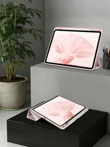 1件裝 壓克力三折軟觸感布面粉色平板保護殼，相容 iPad Mini6/7/Air/Air2/9.7/10.2/10.5/10.9 (Air4-Air8)/Pro 11/10th Gen/A16/Pro11 2024/12.9/Pro13 2024，純色平板保護套，壓克力背殼，三折支架，自動休眠/喚醒，內建筆槽，不含筆，部分機型附相機框 - 粉色 - 查看 8