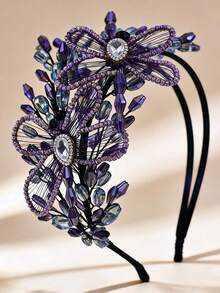 1pc Elegant Ladies' Purple Crystal Bridal Headband Rhinestone Wedding Hair Accessories For Bride - Purple - View 8