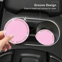 2pcs Pink Car Cup Holder Mats, Honeycomb Mesh Pattern Waterproof Non-Slip Heat-Resistant Coasters, Rhinestone Edge Design, Cute Women's Car Interior Accessories - 2-pack Pink - View 5