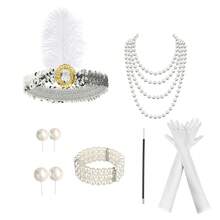 7pcs 1920s Vintage Accessories, Including Headpiece, Necklace, Bracelet, Gloves, Costume Props And 2 Pairs Of Earrings, Suitable For Halloween Theme Matching - Multicolor - View 6