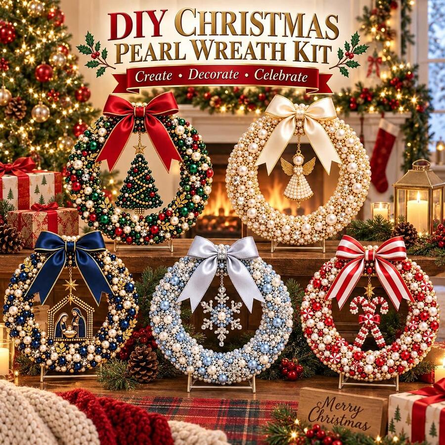 مجموعة إكليل اللؤلؤ للميلاد، مجموعة صنع إكليل الخرز DIY، مجموعة إكليل اللؤلؤ لعيد الميلاد DIY - تعيين - مشاهدة 1
