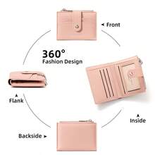 Women's PU Leather Wristlet Wallet, Fashionable Versatile Bifold Short Wallet, Snap Closure With Multiple Card Slots, Zipper Coin Pocket, Portable - Multicolor - View 3