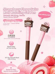 1/4pcs Swiss Roll Cake Fragrance Stress Relief Clickable Neutral Pens, Cute Dessert Shaped Rotating Stress Relief Pens, ST Tip Quick-Dry Ink Student Exam Practice Planner Stationery, Office And Study Supplies - Sets - View 6