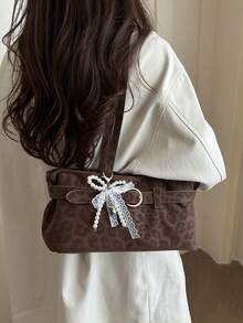Vintage Commuter Textured Underarm Bag New Fashion Niche Handheld Shoulder Bag Personalized Minimalist Leopard Print Underarm Bag - Coffee - View 7