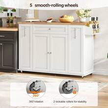 Flieks Kitchen Island On Wheels With Foldable Countertop, Mobile Kitchen Cart With 3-Tier Vertical Drawers, 2 Door-Mounted Racks And Lockable Casters, 120 * 45(70) * 87 Cm - White and Natural - View 9
