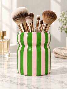 1pc Colorful Striped Makeup Brush Holder, Glossy Vanity Organizer For Brushes And Beauty Tools - Multicolor - View 5