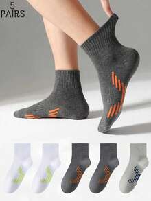 5 Pairs Men's Mid-Calf Socks, Breathable And Moisture-Wicking, Durable Sports Socks For Teenagers, All Seasons - Multicolor - View 8