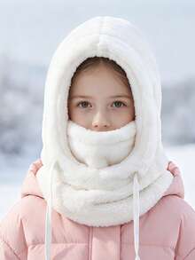 1/2pcs Kids Plush Balaclava Hood, Adjustable Drawstring, Multiple Soft Colors, Winter Outdoor Warmth, Suitable For Skiing, School And Snow Play - Multicolor - View 2