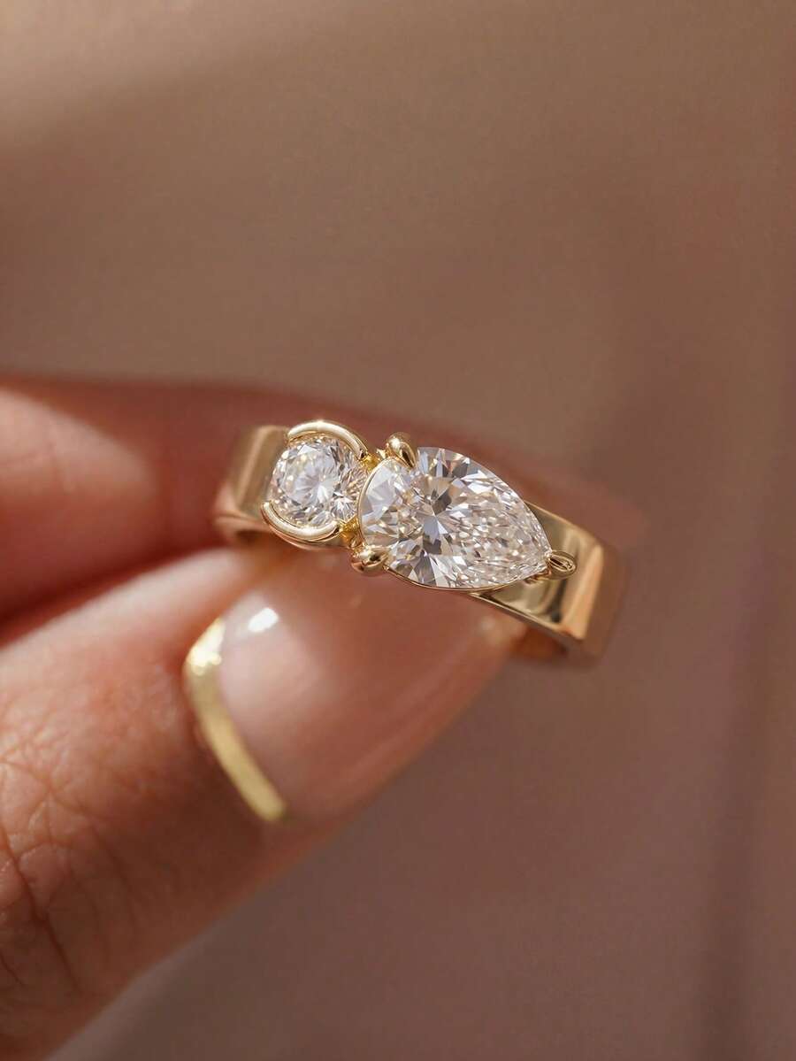 1pc Elegant Minimalist Round Water Drop Zirconia Ring, Suitable For Formal Occasions, Parties, Exquisite Women's Jewelry Gift