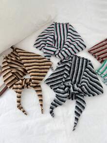 1PC Women's Casual Fashion Colorful Striped Pattern Plush Triangle Scarf Shawl Suitable For Dating, Shopping, Daily Wear, Travel And Outings - Multicolor - View 2