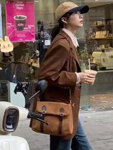 Túi đeo vai vuông nhỏ thời trang phong cách vintage họa tiết thiết kế ngách Hàn Quốc, túi đeo chéo messenger đa năng mới cho đi làm hằng ngày - màu nâu - Xem 4