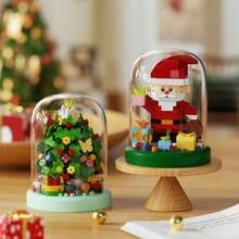1pc Colorful Christmas Tree Building Block Toy, Glass Dome Wooden Base Christmas Decoration Ornament, Creative Desktop Decor, Christmas Gift, Party Favor - Multicolor - View 2