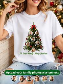 Personalized Family Photo Christmas Tree T-Shirt,Christmas Gift,Customized Face And Text Printed Birthday Shirt, Add Your Text And Photos - White - View 10