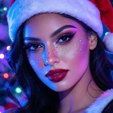 6Pcs Christmas Glow In Dark Freckle Face Stickers, UV Fluorescent Star Dot Temporary Face Tattoos, Waterproof Sparkle Face Makeup Patches For Xmas Party, Rave, Festival Cosplay - Multicolor - View 4