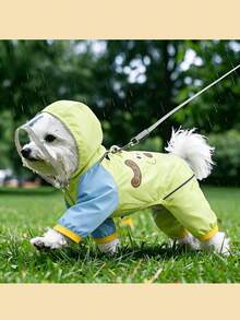 Hooded 4-Legged Pet Raincoat With Clear Visor, Waterproof Fabric, Detachable Tail Cover, Day & Night Reflective Strips, Built-In Back D-Ring For Leash, Cartoon Rain Jacket For Small Medium Dogs & Cats, All Season - Green - View 12