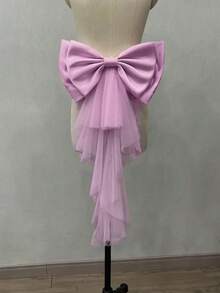 1pc White Satin Bow Decorated Waist Belt With Asymmetric Mesh Ribbon Drape Valentine's Day Accessories - Multicolor - View 38