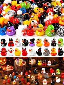 1/10/20/50pcs Mini Halloween Duck Figurines, Pumpkin & Grim Reaper Skeleton Mini Statues, Halloween Party Favors, Classroom Rewards, Desktop, Car Window Micro Landscape Decor - A - View 1