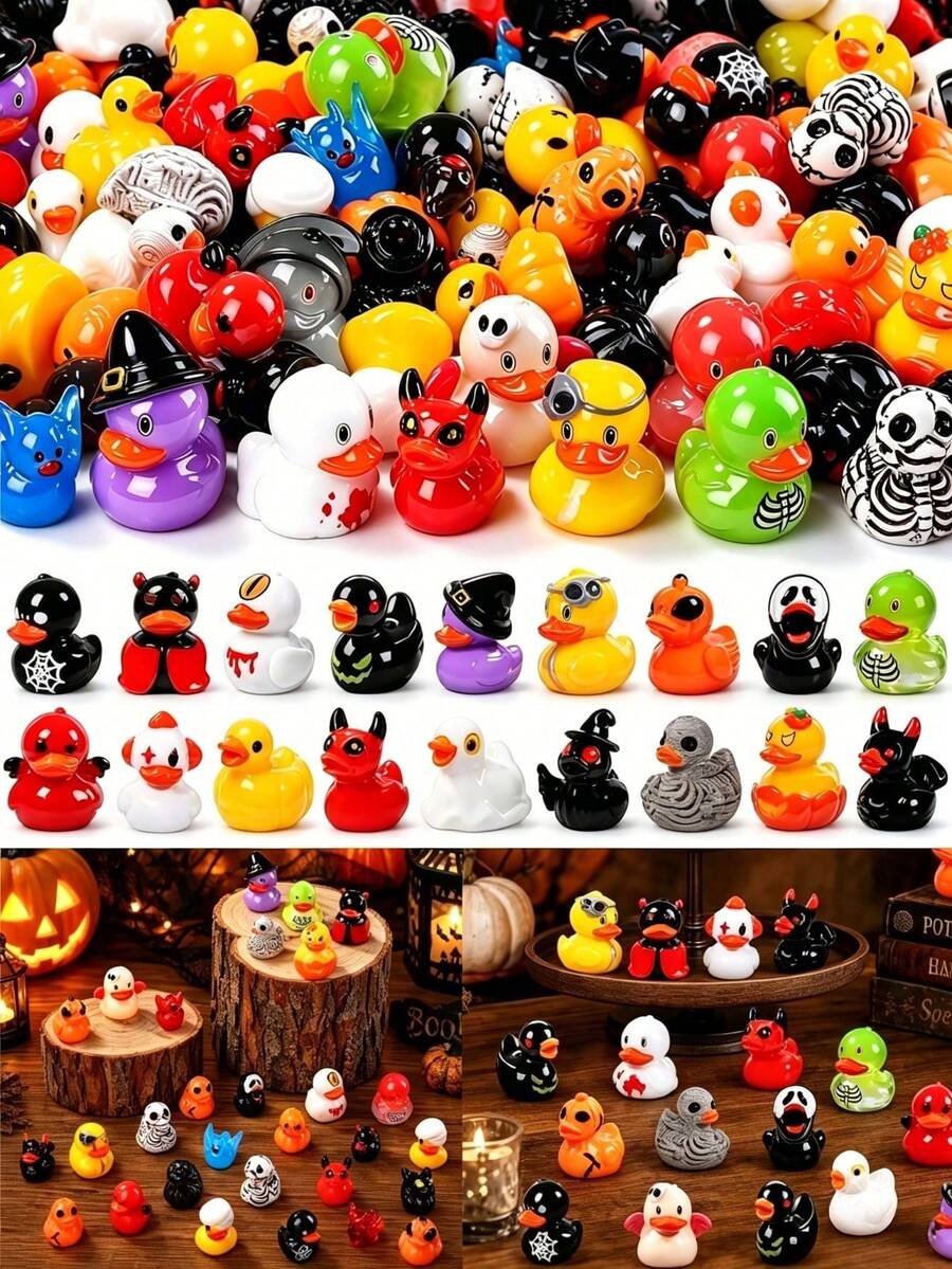 1/10/20/50pcs Mini Halloween Duck Figurines, Pumpkin & Grim Reaper Skeleton Mini Statues, Halloween Party Favors, Classroom Rewards, Desktop, Car Window Micro Landscape Decor - A - View 1