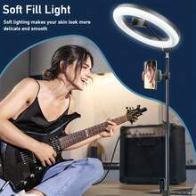 12-Inch LED Ring Light With Adjustable Tripod Stand, USB-Powered, 3-Color Dimmable Selfie Light; Suitable For Makeup, Live Streaming, Video Recording, Vlogging, And As A Halloween Or Christmas Gift - Black - View 8