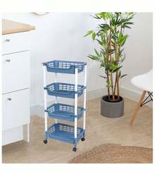 Carro de cocina 4 niveles con ruedas y freno para facilitar su movilidad y transporte. Realizado en plástico. Fácil de montar. Ideal para almacenar frutas y verduras. T - Azul - Ver 4