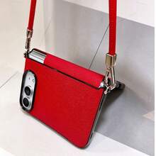 Ins Simple Red Lunar Crater Pattern Phone Case With Carry Cord Rope Compatible With IPhone Duo Fold Ultra 18 Fold Case Anti-Drop Back Cover - Red - View 6